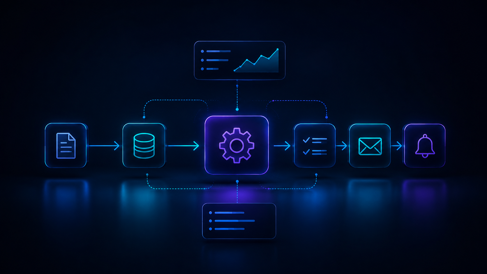 Automatisierter digitaler Workflow in dunkler Tech-Optik